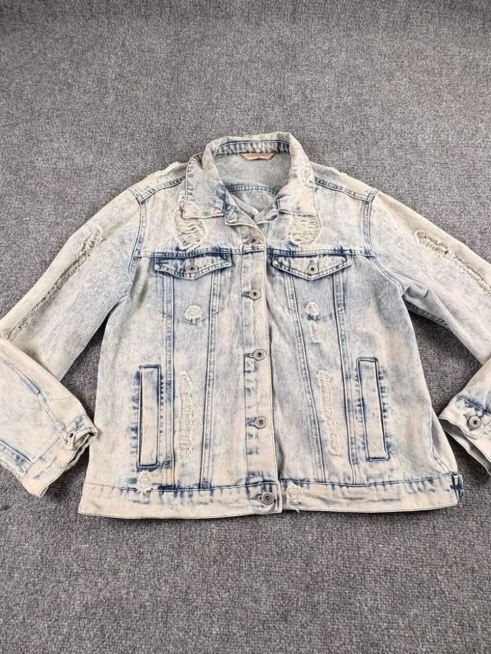 Hwy Jeans Denim Jacket Women's Mβ Distressed Acid Wash Grunge Y2K Streetwear